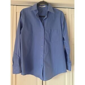 Foxcroft Top Shirt Womens 4 Blue No Iron Button Long Sleeve Career